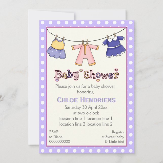 Invitation Douche bébé de ligne de vêtements personnalisée (Devant)