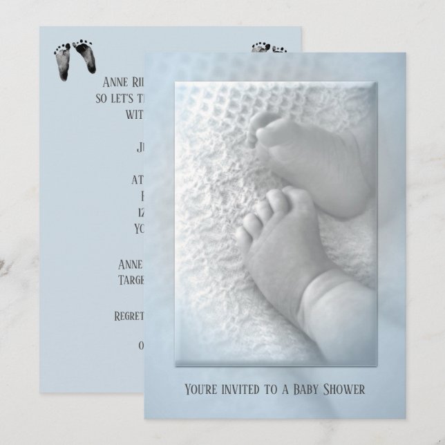 Invitation Douche bébé garçon avec pieds bébé (Devant / Derrière)