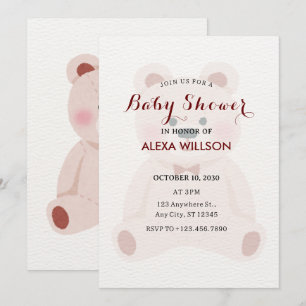 Invitation Douche bébé pour ours en peluche minimaliste migno
