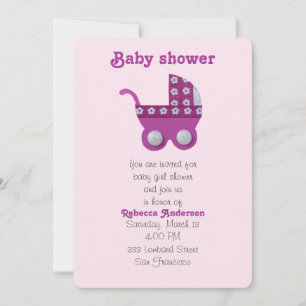 Invitation Douche bébé poussette rose foncé