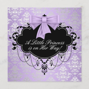 Invitation Douche bébé princesse noire violette argentée