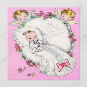 Invitation Douche bébé rose Vintage fille