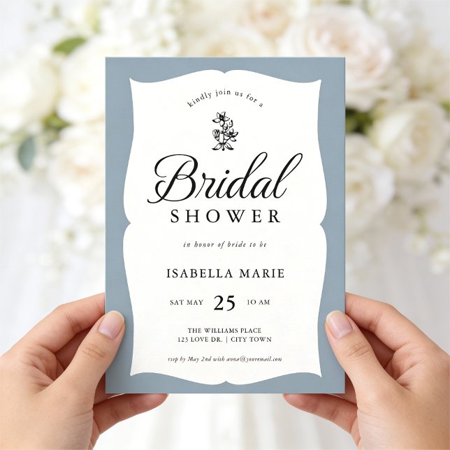 Invitation Douche Bleue Classique Réception de Mariage de Sty (Front of invite shown in 5 x 7 inches, choose size, paper, and corner style. Add QR code on back
)