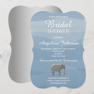 Invitation Douche Bleue et Éléphant en Feuille d'Argent pour 