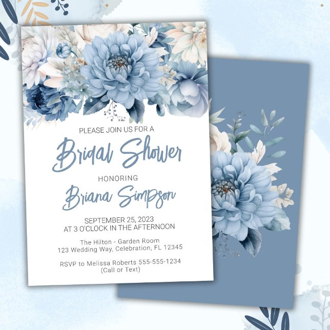 Invitation Douche Bleue Florale Baby Shower de Mariage (Créateur téléchargé)