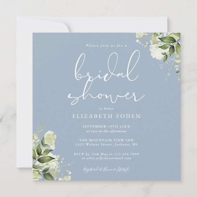 Invitation Douche Bleue Florale de Verdure pour Mariage (Devant)