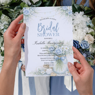 Invitation Douche Bleue Florale Mariage dans un Pot Mason
