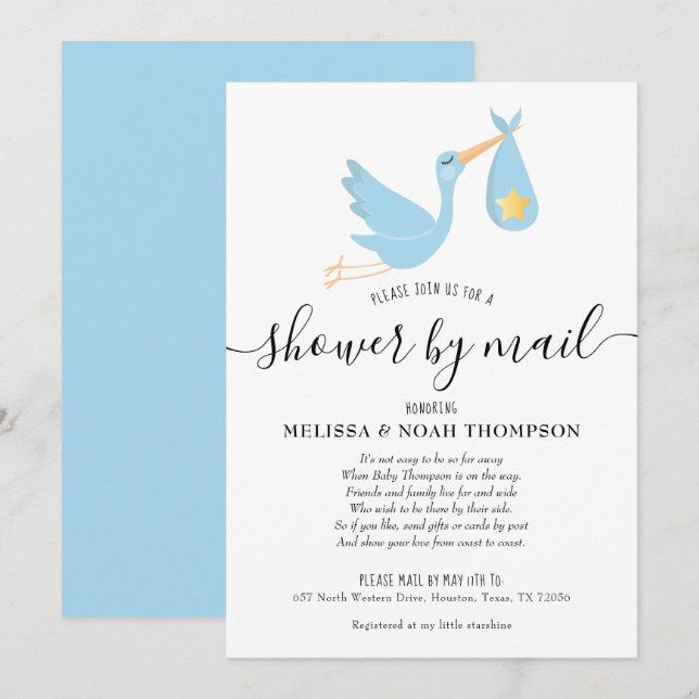 Invitation Douche Bleue Par Courrier Saupoudrage à Longue Dis (Devant / Derrière)