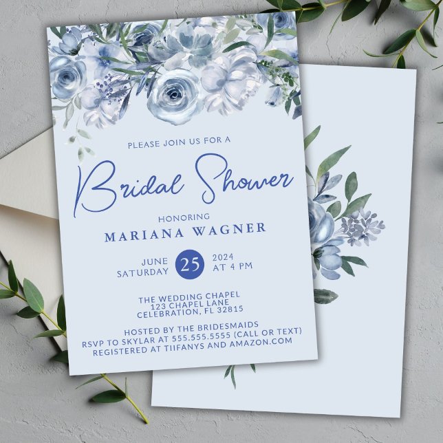 Invitation Douche Bleue Romantique Fête de Mariage Florale (Créateur téléchargé)