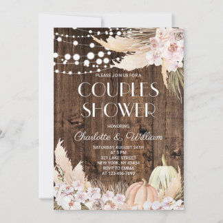 Invitation Douche Bohème Rustique pour Couple avec Herbe de P