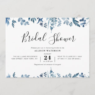 Invitation douche botanique brésilienne bleu poussiéreux