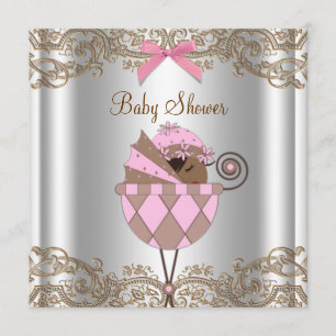 Invitation Douche Brown rose de bébé d'Afro-américain de