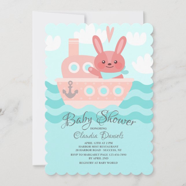 Invitation Douche Bunny Voyager rose (Devant)