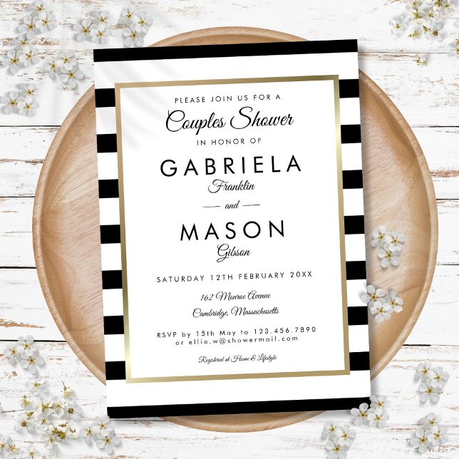 Invitation Douche classique Mariage en bande Couples (Classic Stripe Wedding Couples Shower Invitation)