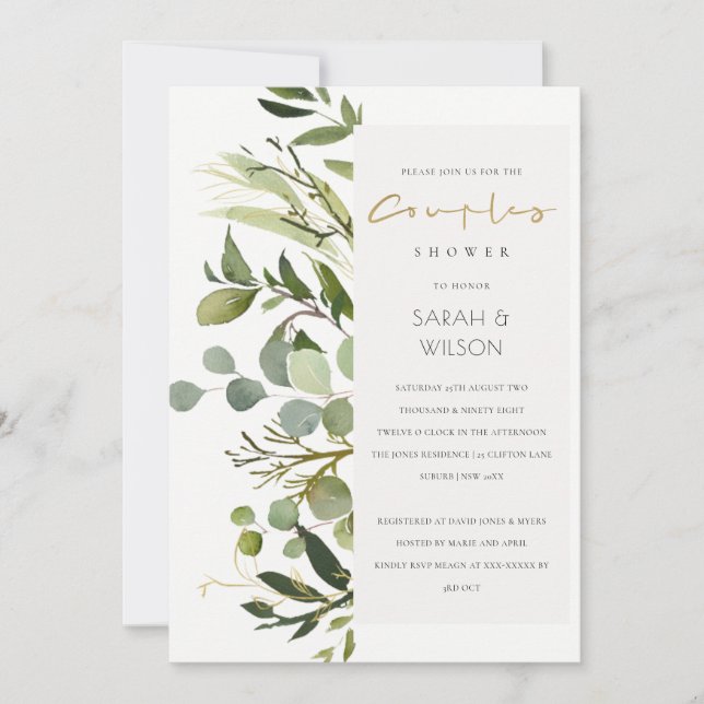 Invitation DOUCHE cool EN FEAFY VERT FOLIAGE D'EAU COUPLES CO (Devant)