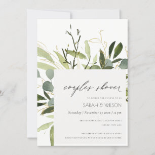 Invitation DOUCHE cool EN FEAFY VERT FOLIAGE D'EAU COUPLES CO