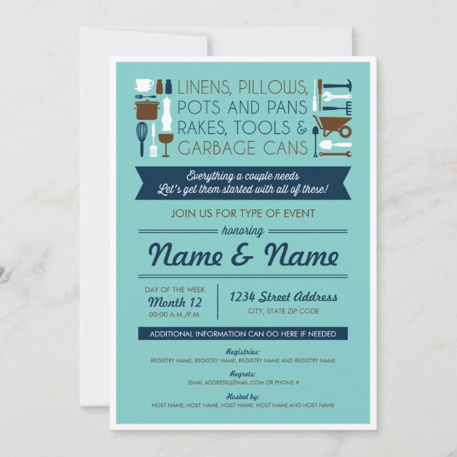 Invitation douche couple (cadeaux pour la maison) (Devant)