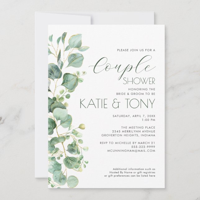 Invitation Douche Couple Eucalyptus (Devant)