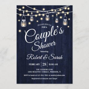 Invitation Douche Couple - Navy Rustic Wood
