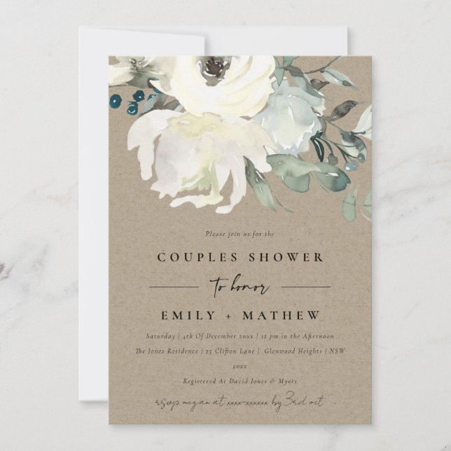 INVITATION DOUCHE COUPLES COUPLES COULEUR D'EAU KRAFT IVORY F (Devant)