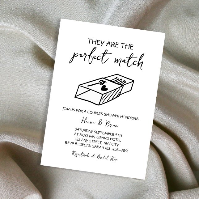 Invitation Douche Couples Tirées À La Main Parfaite (Perfect Match Hand Drawn Couples Shower Invitation)