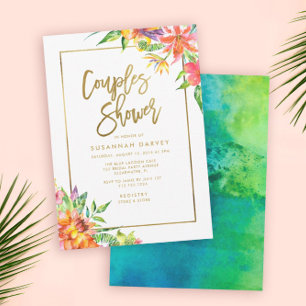 Invitation Douche Couples   Tropical Watercolor Gold Script