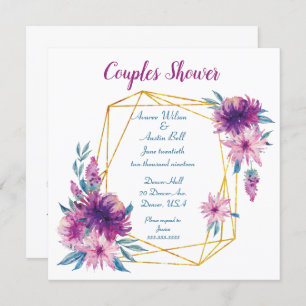 Invitation Douche Couples violets et bleus
