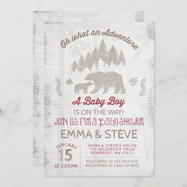 Invitation Douche d'aventure de garçon d'invitation de baby (Devant / Derrière)