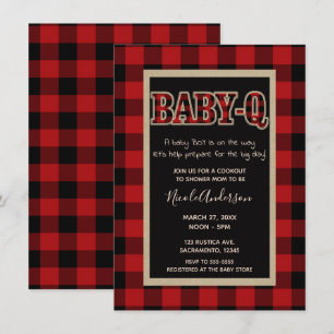 Invitation Douche de BBQ BÉBÉ Q à carreaux de buffle rouge de
