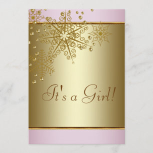 Invitation Douche de bébé de flocons de neige de rose d'or