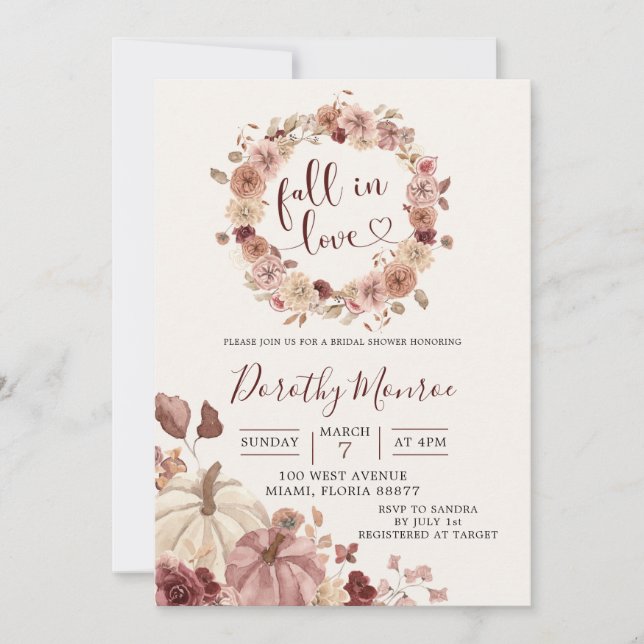 Invitation Douche de citrouille florale Boho Blush et Marsala (Devant)