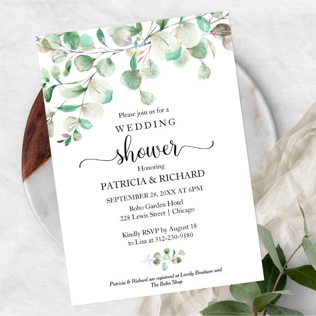 Invitation Douche de couple à la verdure d'eucalyptus aquarel (Créateur téléchargé)