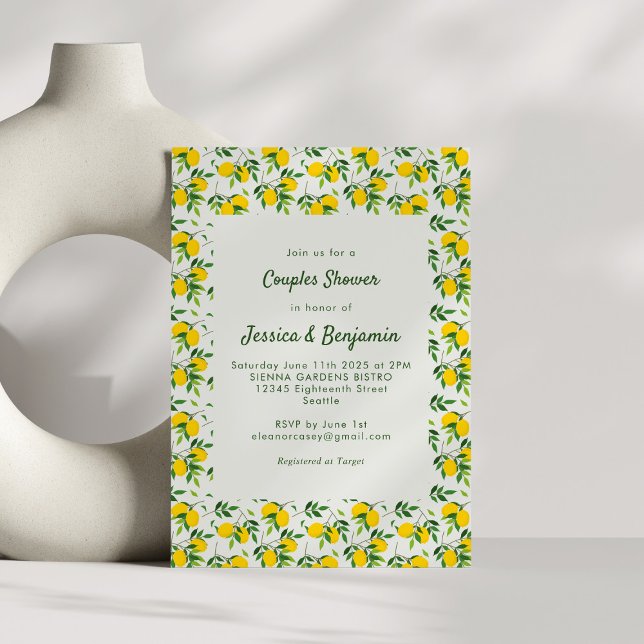 Invitation Douche de couple à motif de citron fruitier d'été  (Créateur téléchargé)
