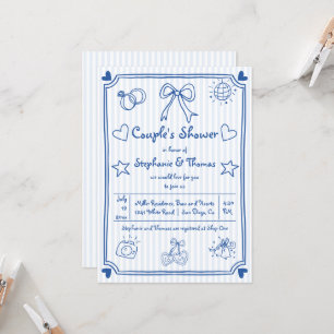 Invitation Douche de couple à rayures bleues griffées à la ma