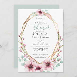 Invitation Douche de couple   Anémones roses et feuillage