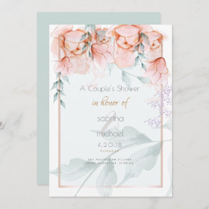 Invitation Douche de couple Coral tendance Aquarelle Peonie