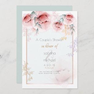Invitation Douche de couple Coral tendance Aquarelle Peonie