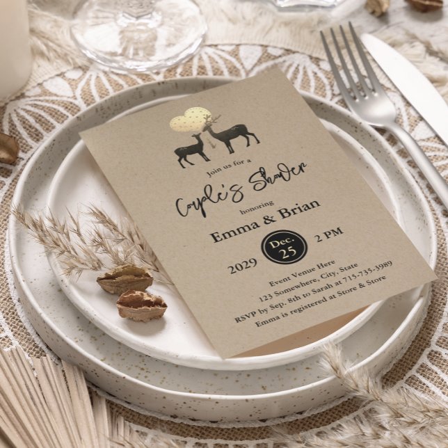 Invitation Douche de couple de la forêt rustique de cerfs aut (Créateur téléchargé)