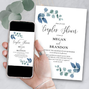 Invitation Douche de couple élégante et simple à l'eucalyptus