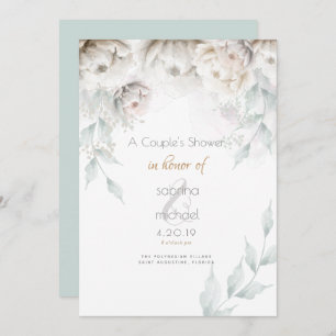 Invitation Douche de couple   Élégantes Peonies blanches en a