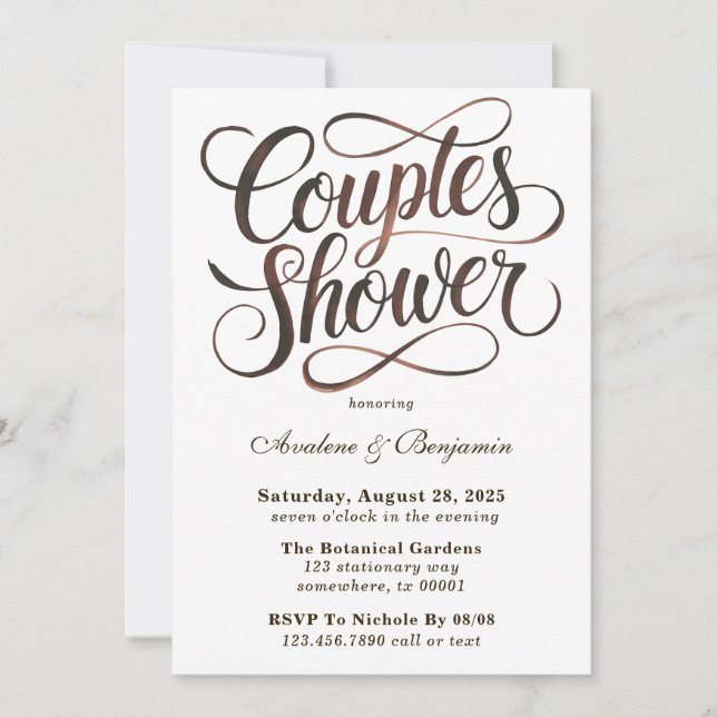Invitation Douche de Couple en Typographie Aquarelle Mousse a (Devant)