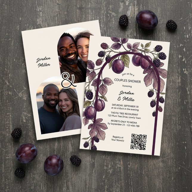 Invitation Douche de Couple Figue Prune Moderne Automne (Fall Couples Shower invitation by Darling & May with your photos, rich purple plums and berries.)