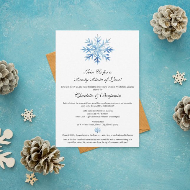 Invitation Douche de couple flocon de neige bleu hiver Noël  (Créateur téléchargé)