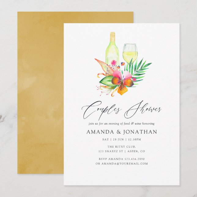 Invitation Douche de Couple Floral Été Tropical Dégustation d (Devant / Derrière)
