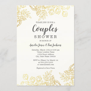 Invitation Douche de couple floral vintage or élégant