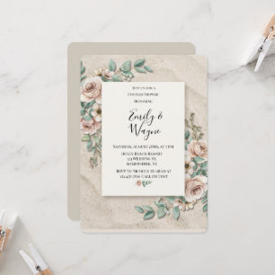 Invitation Douche de couple Florale Vert Sage de Sable