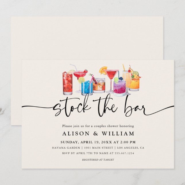 Invitation Douche de couple | Garnir le bar  (Devant / Derrière)