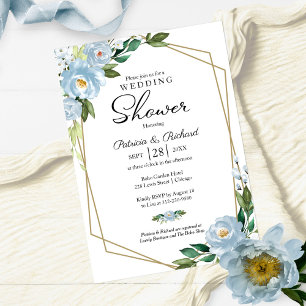 Invitation Douche de couple géométrique floral bleu poussiére