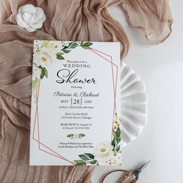 Invitation Douche de couple géométrique floral verdure (Créateur téléchargé)