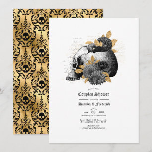 Invitation Douche de couple gothique vintage avec crâne et fl